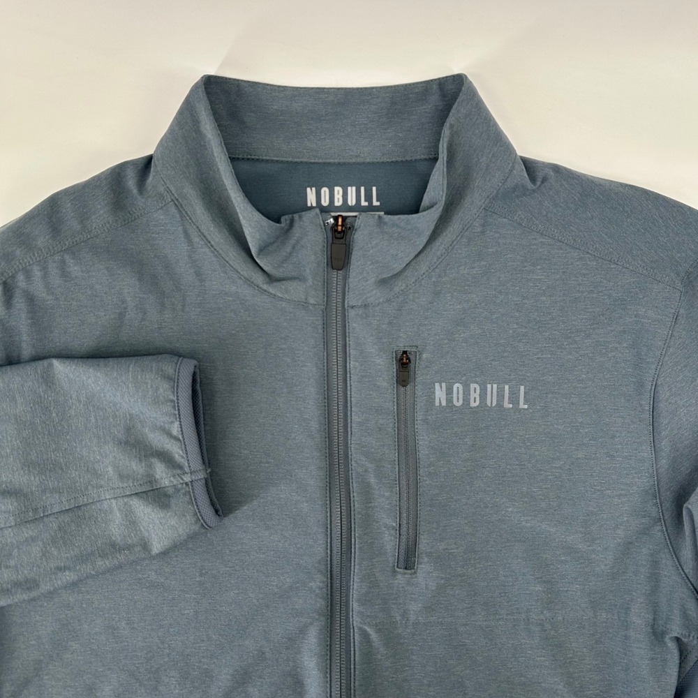 NOBULL Full Zip Training Jacket Mens XL Blue Reflective Thumbholes Activewear